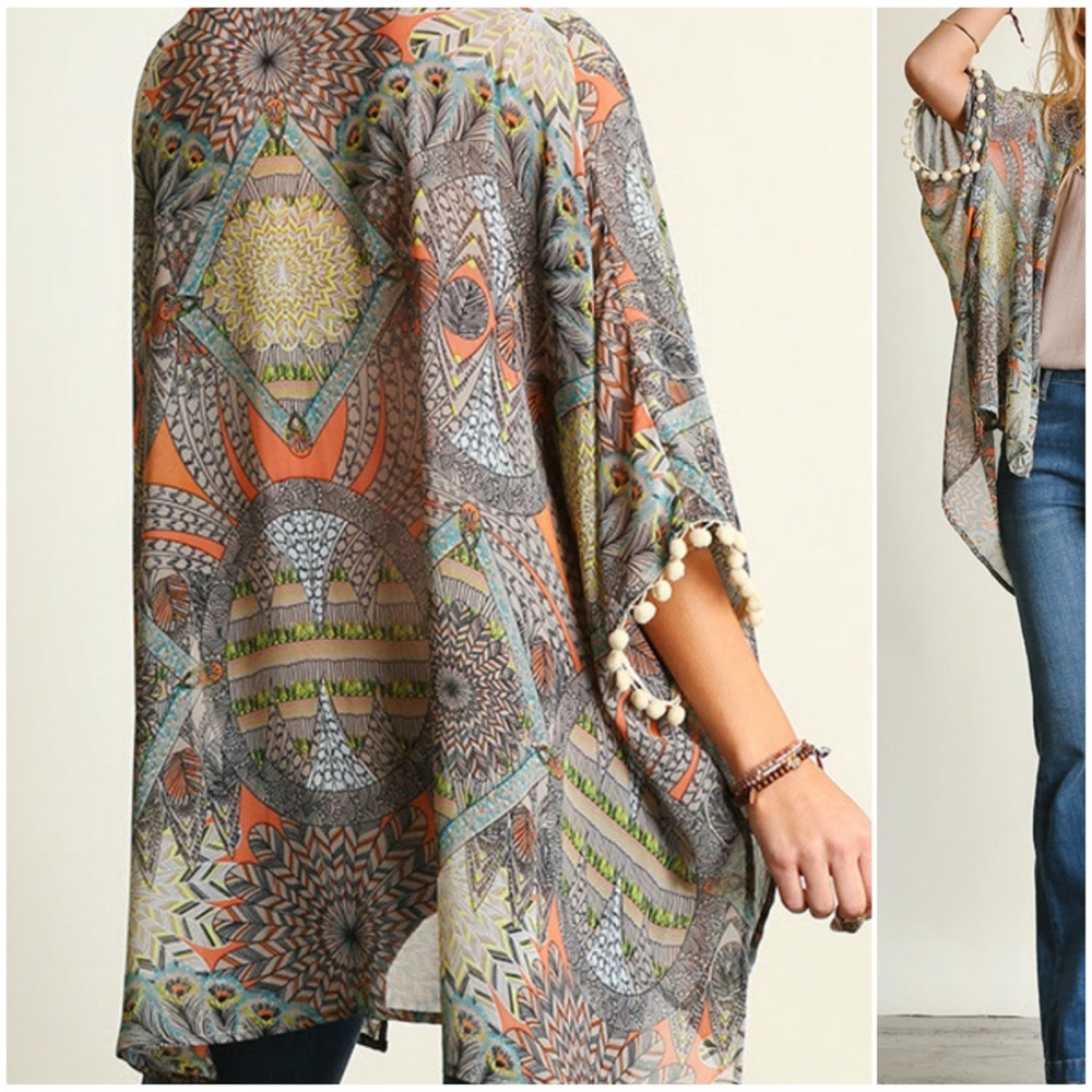 ❌SOLD❌ •Umgee M/L Sheer Kimono with PomPoms H8 - Picture 4 of 8
